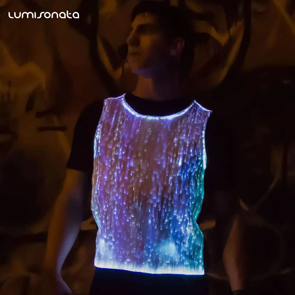 Luminoso de fibra óptica chaleco hombre luminoso led luz sexy traje de la danza