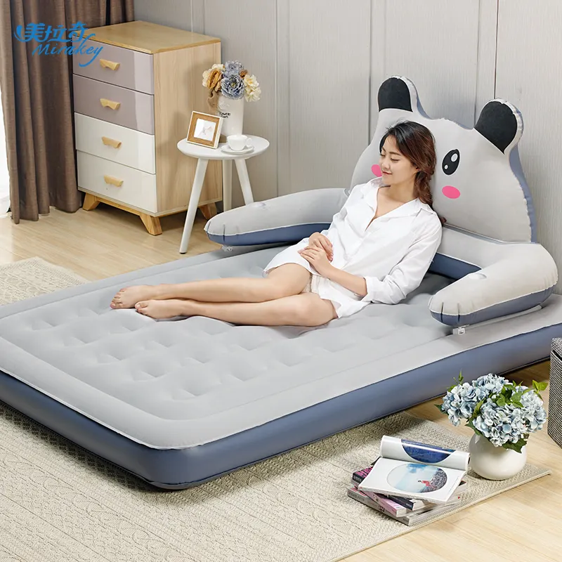 Mirakey airbed pvc material flock fabric cartoon kitten sofa bed backrest air bed for household