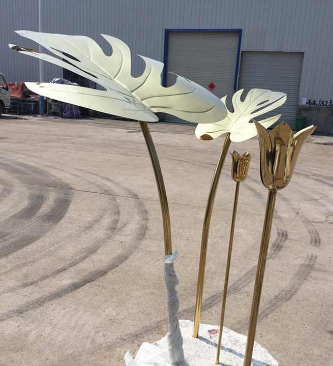Modern Garden Display Gold Plated Palms Leaves Metal Crafts for Wedding Event Decoration