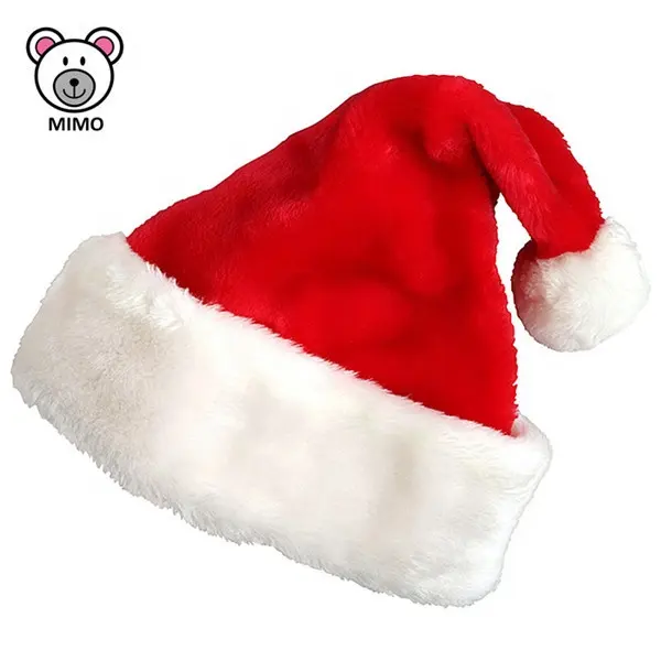 Fashion Cheap Plush Christmas Cap Santa Claus Hat With PomPom Wholesale Handmade Custom LOGO Soft Toy Christmas Hat Headband