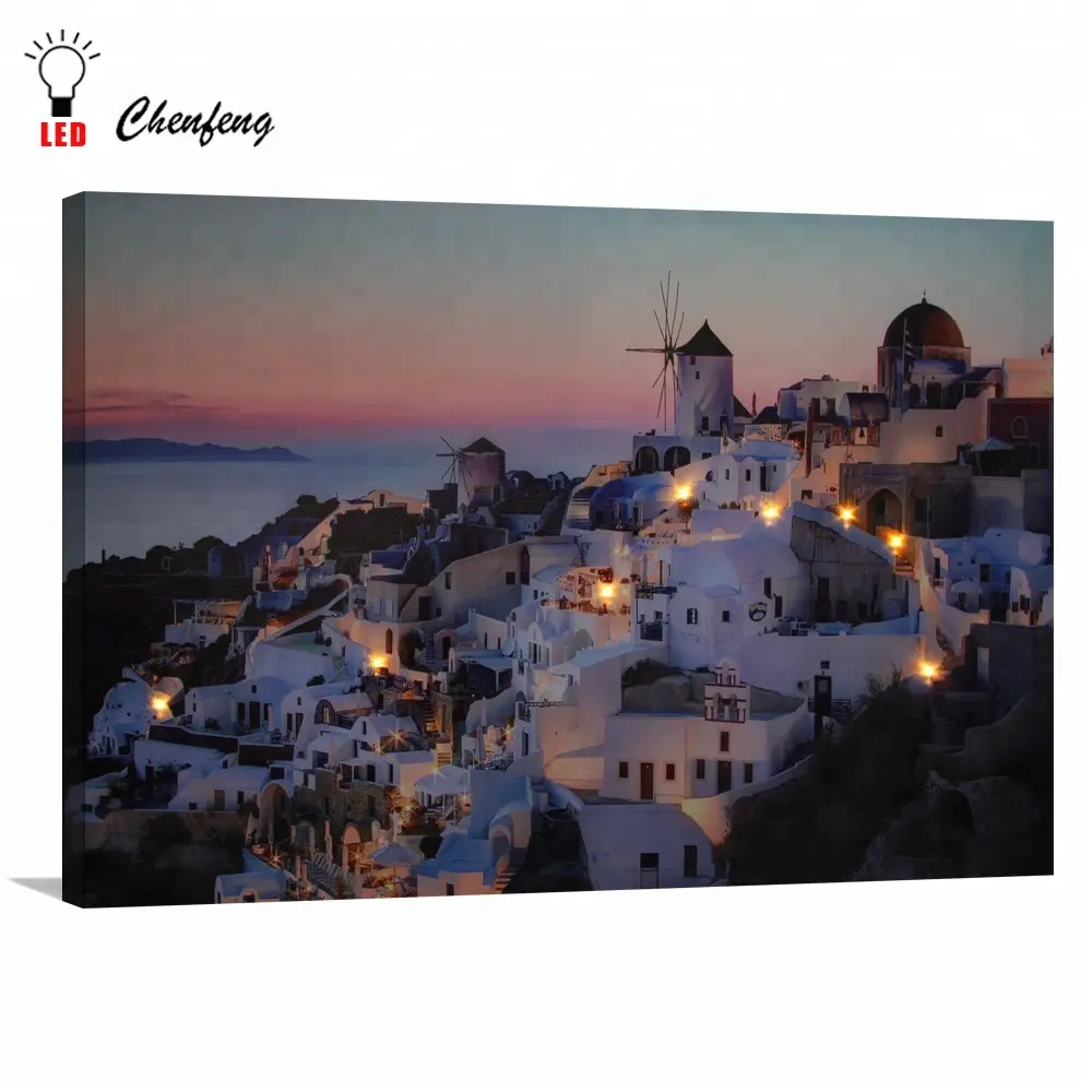 LED de pared imagen de la isla de Santorini La Noche de la lona de Arte de impresión con luz led para la casa de precio de fábrica de china