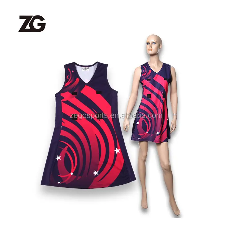 Zego vestido de lycra netball 100% poliéster, produção profissional