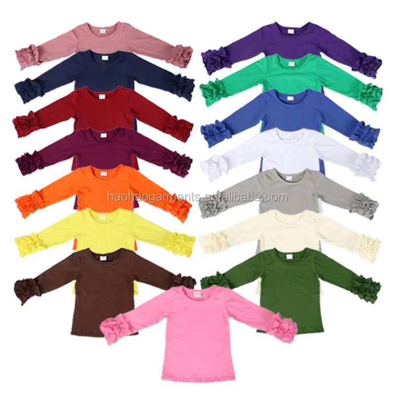 تي شيرتات للأطفال من البنات بألوان متعددة من الأعلى مبيعًا للأطفال في سن الحبو للبيع بالجملة قمصان مكشكشة للأطفال الصغار