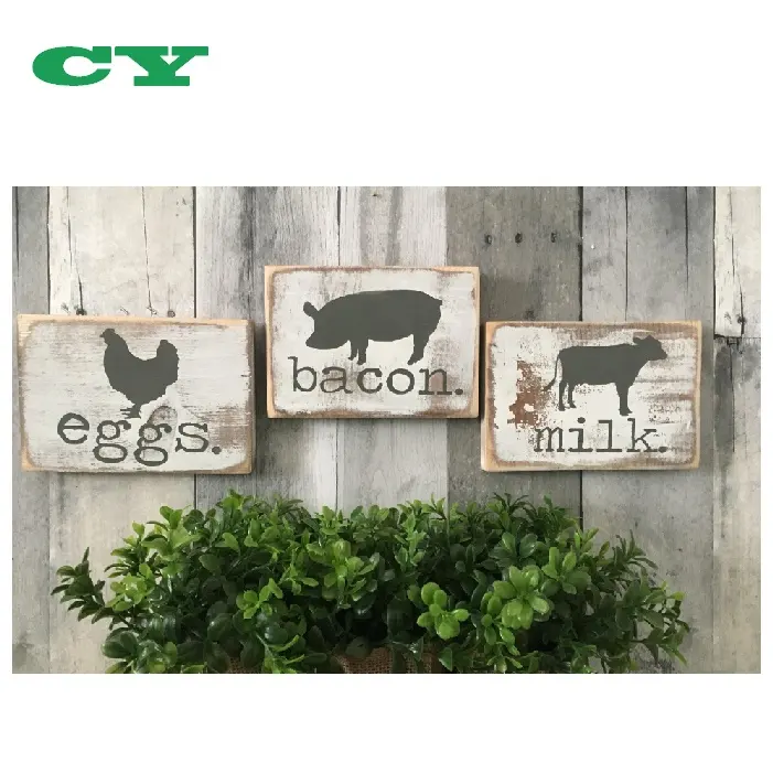 Panneau en bois, ensemble de 3 décorations pour la maison, décor animaux, vache, cochon, poulet, ferme, cuisine