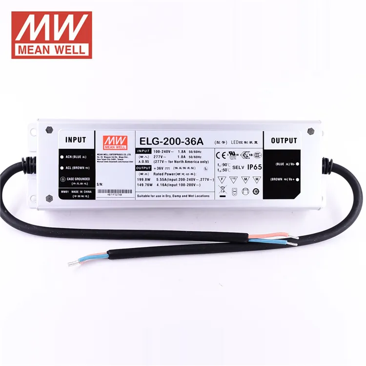 MEANWELL-controlador led Original, fuente de alimentación de 200W, 32 voltios, CC, ELG-200-36A