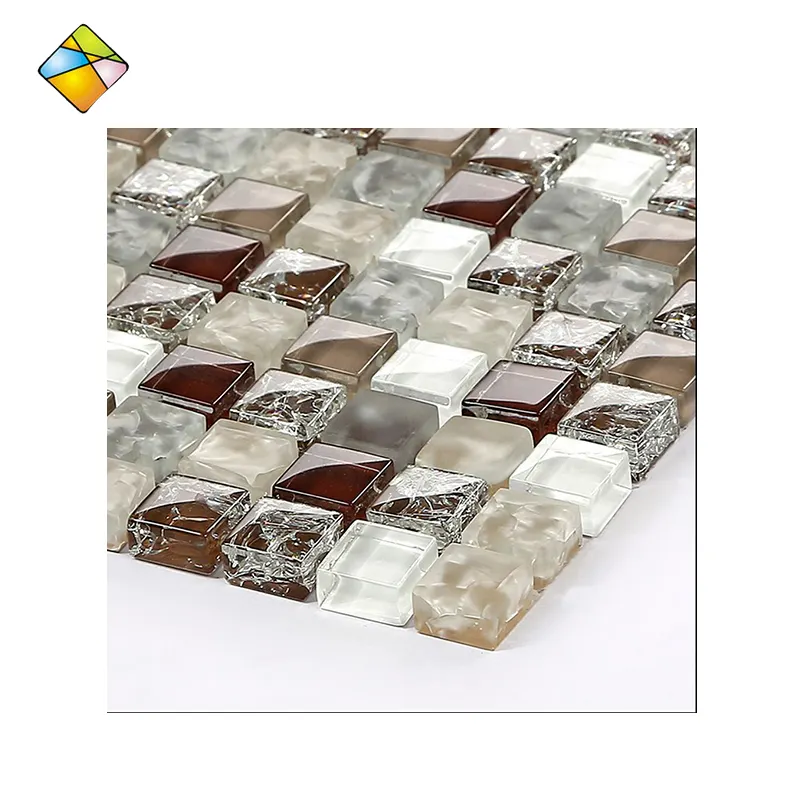 Mosaic Glass Wall Design Mixed Ice Crackle Crystal Glass Mosaic Tile of Foshan Ceramic Mosaic