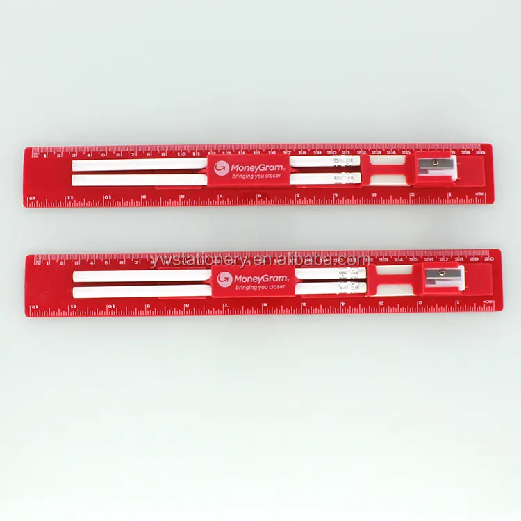 Multi-usages ensemble de règle Règle de 30cm avec deux crayons et taille-crayon et Gomme