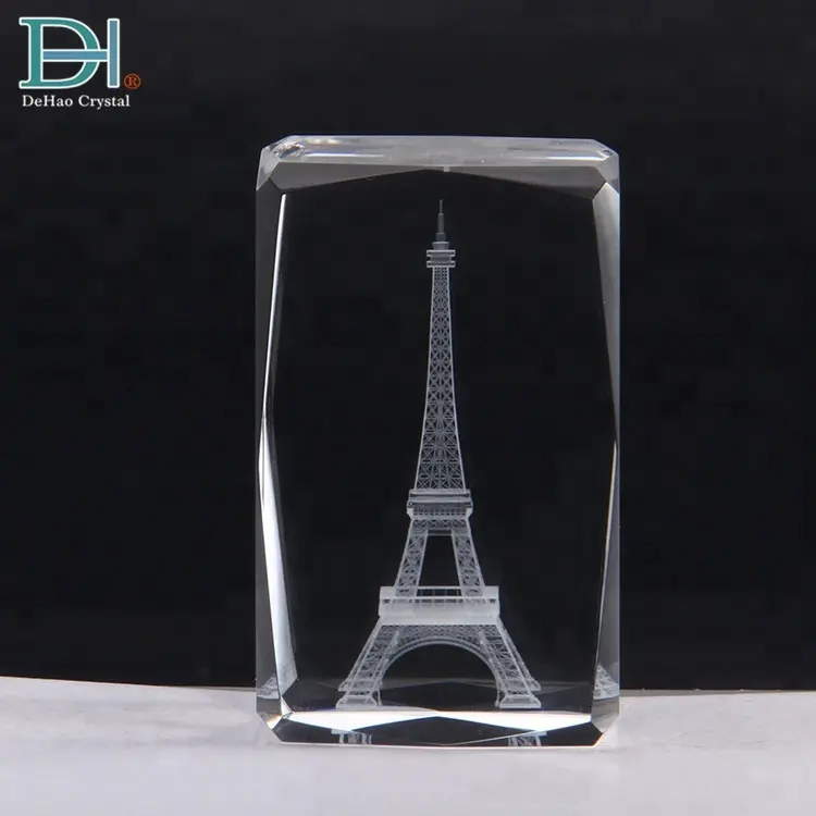 Cubo de cristal láser 3D con diseño personalizado de Torre Eiffel