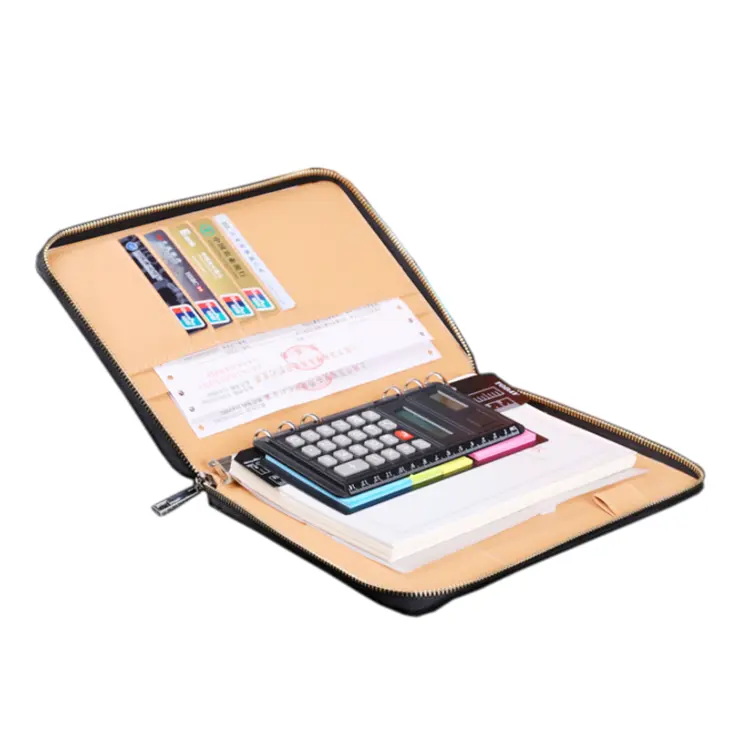 Carteira de couro falso com zíper de pvc, portátil com calculadora