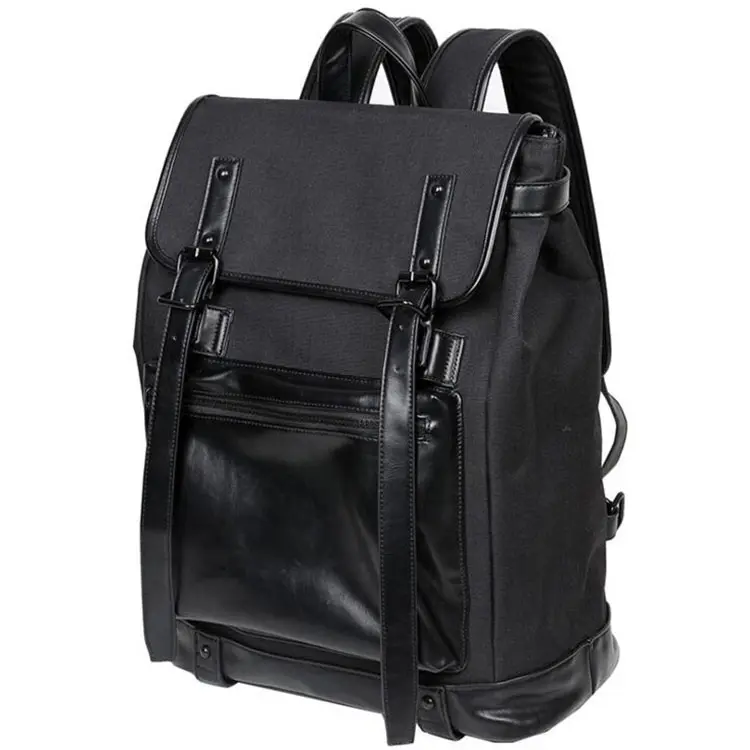 Fashion travel men pu leather laptop backpack bag all black backpack young men from China