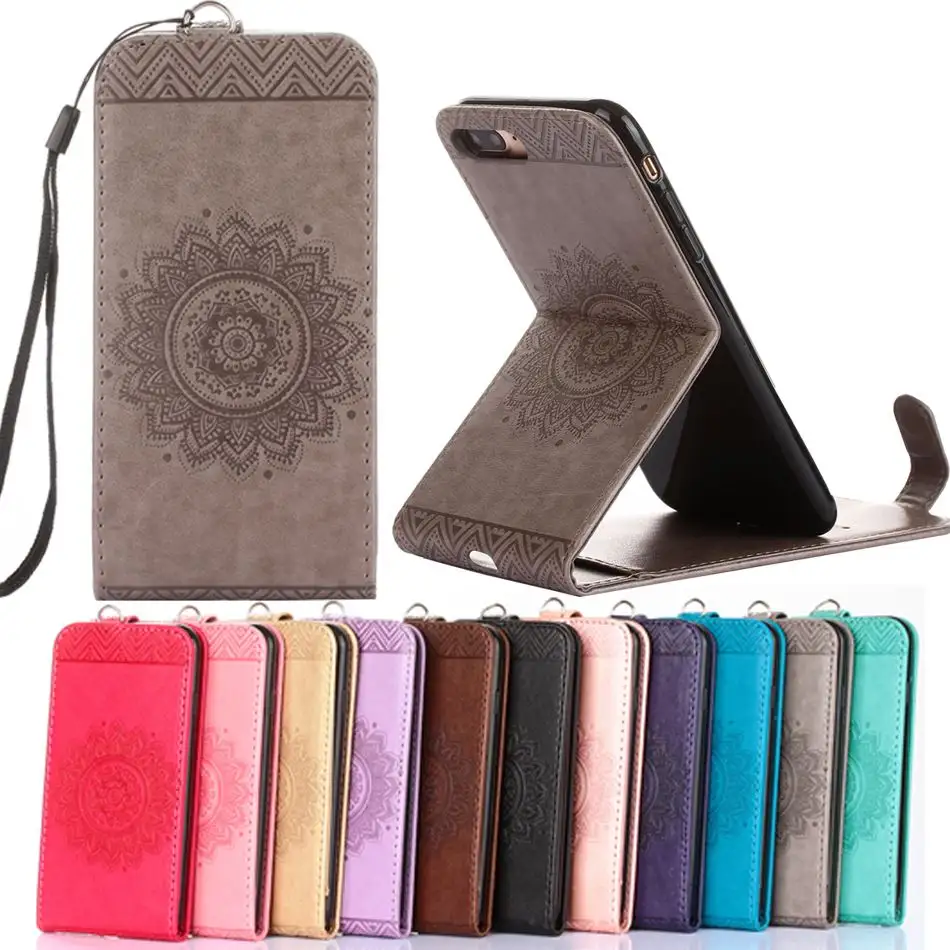 Luxe Telefoon Tassen Voor 5 5s 6 S 7 Plus 5.5 "Case Emboss Flower Leather Stand Pouch Flip Verticale portemonnee Voor Iphone 7 8 X Coque Shell