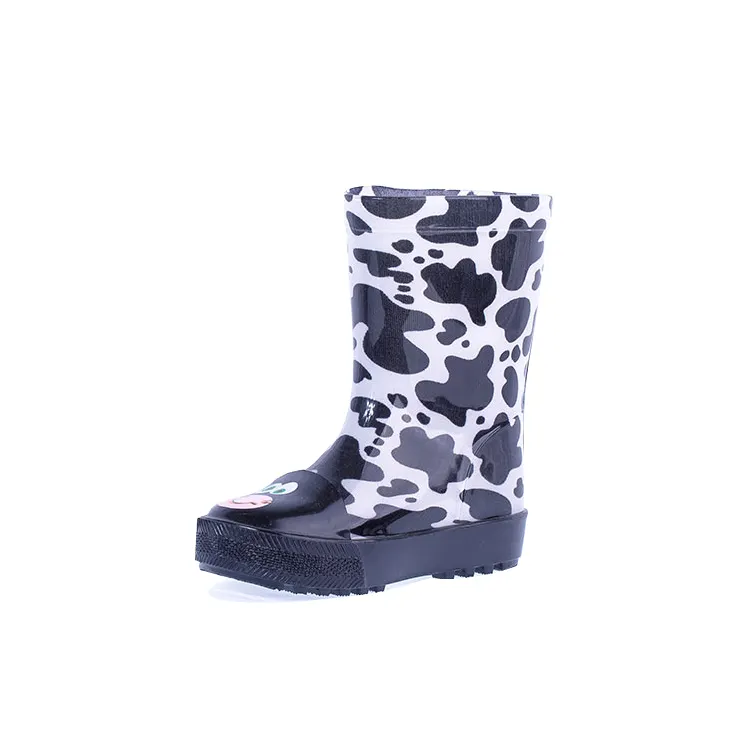 Botas de chuva de pvc antiderrapantes, botas impressas de vaca para atacado, peso leve, à prova d' água