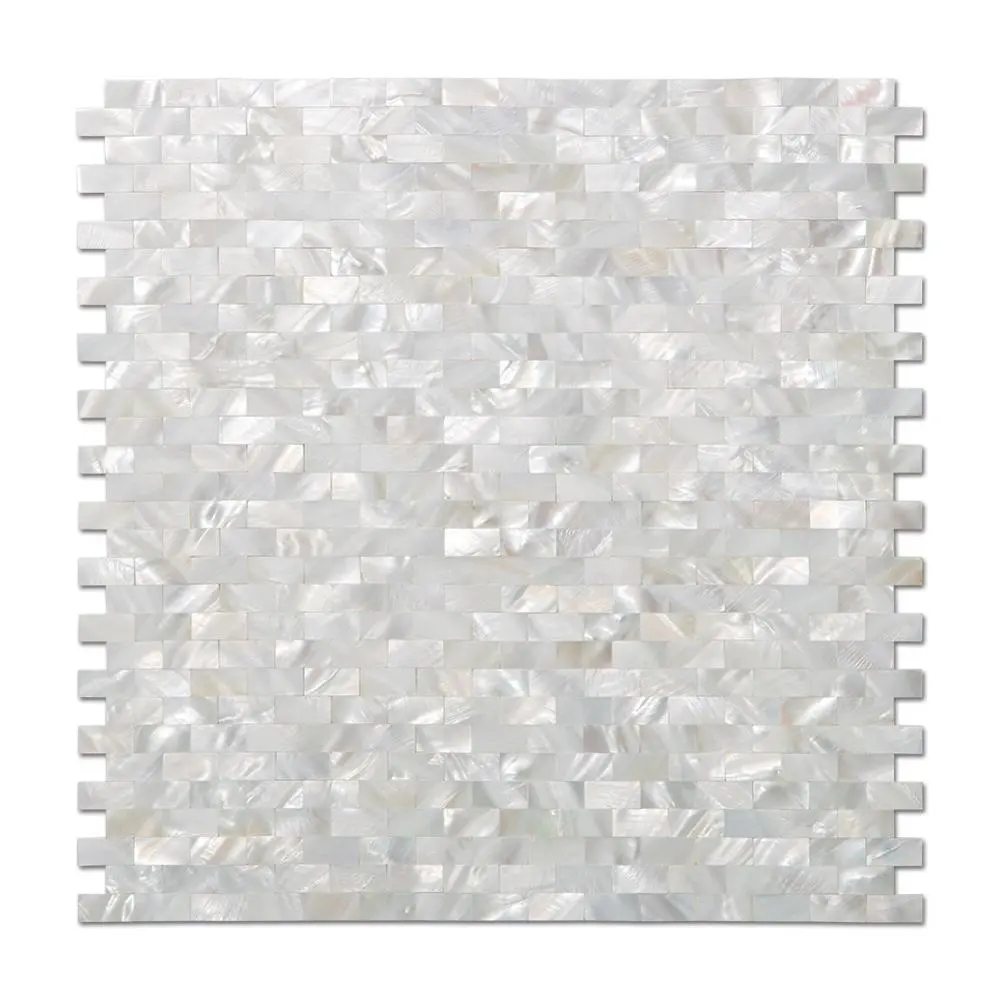 Carrelage mosaïque en pierre naturelle blanche Pure, mère de perle, dosseret