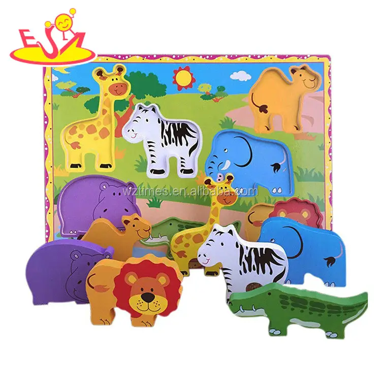 Pas cher préscolaire jeu cognitif jouets en bois petit puzzle animal pour bébé W14D055