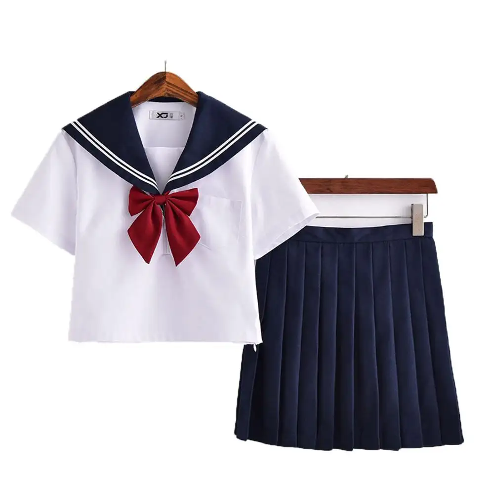 Uniforme escolar japonés sexy de nailon, color sólido, azul y blanco