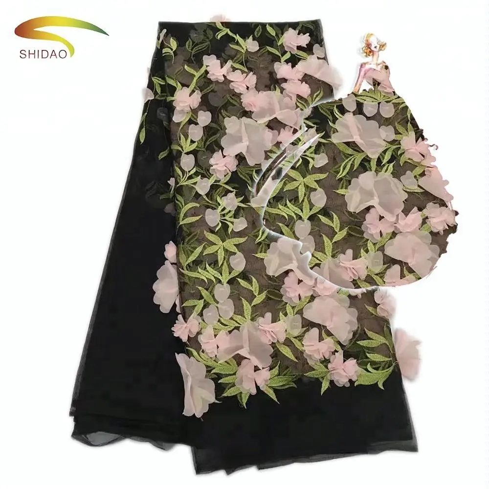 3d flower chiffon embroidered tulle lace fabric for french evening dress