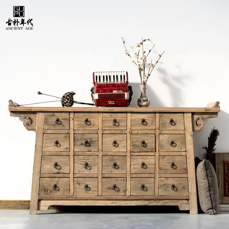 Móveis de madeira de reprodução de móveis para casa reciclado 20 gavetas rústico gabinete antigo chinês