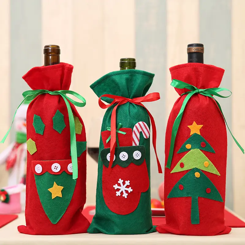 Noel dekoratif şarap şişesi tatil kapakları çıkartmaları noel şişe çantaları