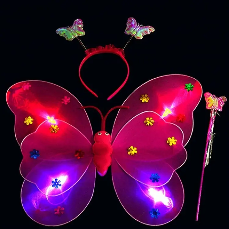 Wholesale Girl princess Led Flashing Light Fairy Butterfly Wing Wand Headband Costume best Christmas gift toys2018 Hot sale