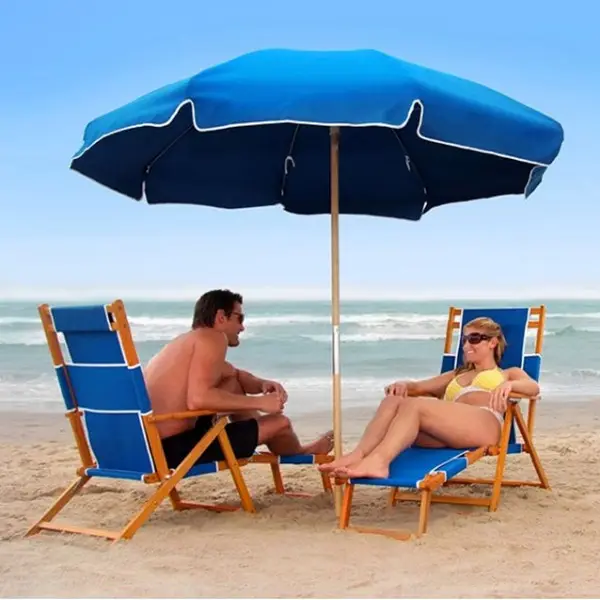 Silla de playa de tela plegable portátil para Hotel, salón de piscina de madera, venta al por mayor