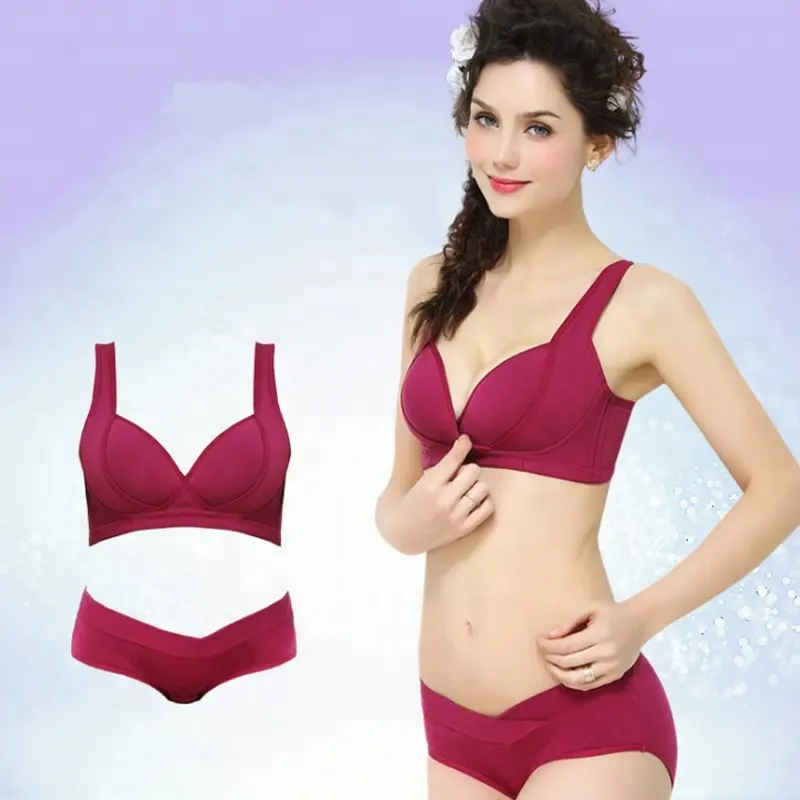 Plus Size Sleep Cotton Wireless Pregnant Bra Set Front Cross Maternity Bra and Panty Set Sexy Design Bra And Panty Set