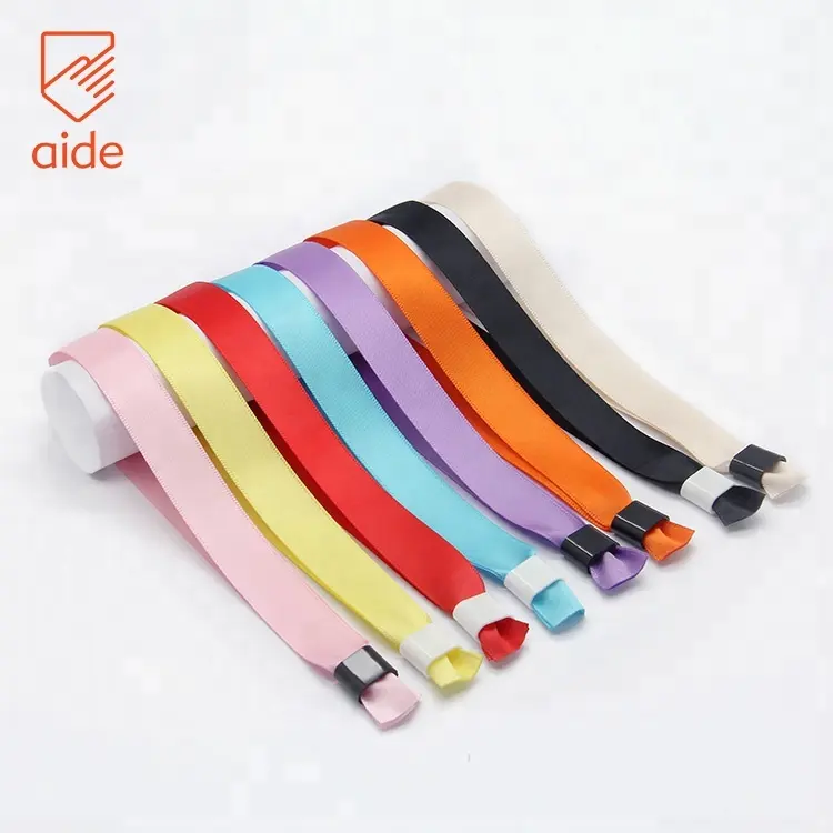 Party Custom Bracelet Soild Color Satin Ribbon Wristbands With Plastic Lock In Stock