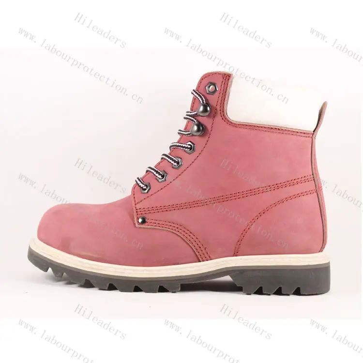Botas de trabajo de piel de nobuk rosa para mujer, botas de trabajo de estilo australiano para mujer