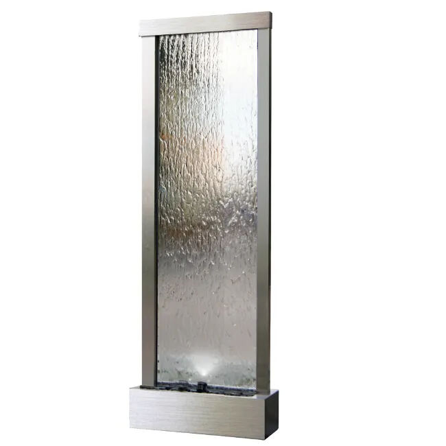 Free standing indoor outdoor glass waterfall fountains with warm white LED light