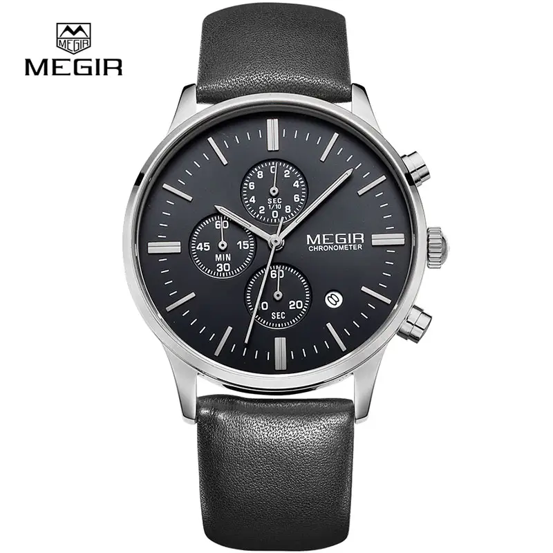 Neue Männer Armbanduhr Uhren Business Datum Chronograph Stunde Uhr Lederarmband Einfache Quarz Männer Luxus Megir 2011 Uhr