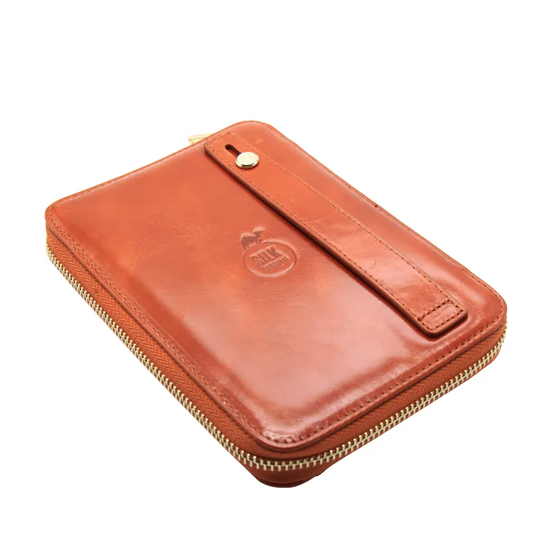 Full grain leather travel organizer holder wallet zipper folder portfolio