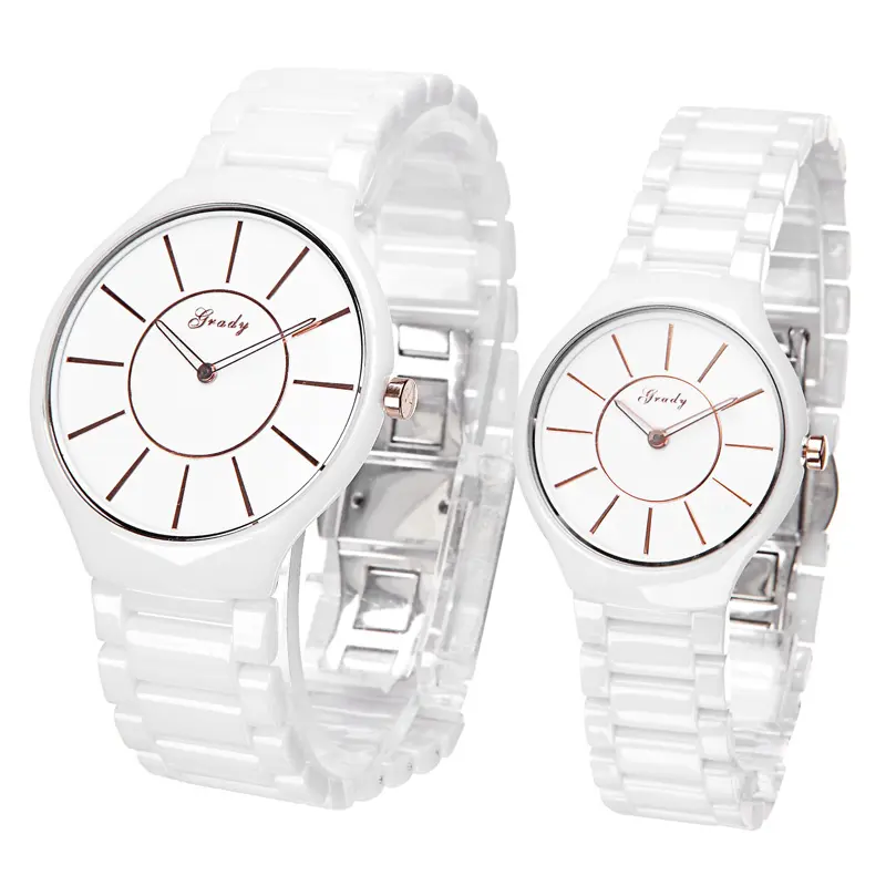 2022 GRADY Full White Ceramic Watch Couple montres avec 3 mains OEM concevez votre propre logo