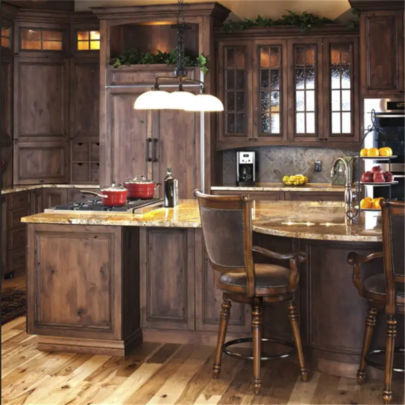 Elegant ห้องครัวสี Us American rustic walnut ตู้กวางโจวโรงงานไม้ครัวตู้