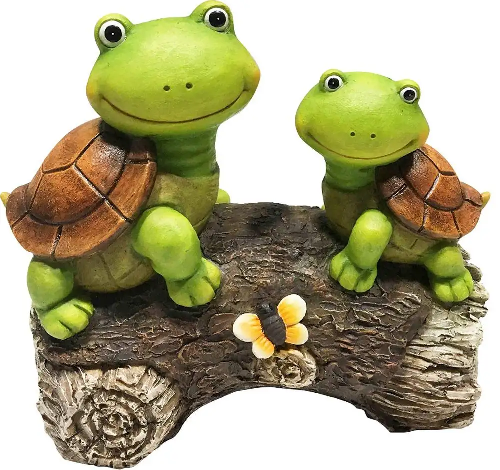 Polyresin Garden Statue Lawn Ornaments - Cute Frogs Face Turtles on a Log Resin Animal Sculpture Outdoor Patio Yard Decorations