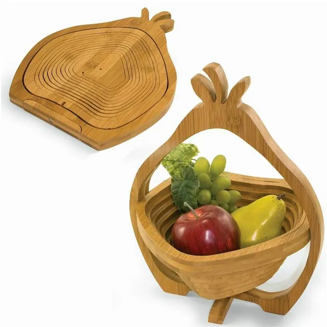 Cesta de bambú para frutas, cesta plegable de madera para frutas