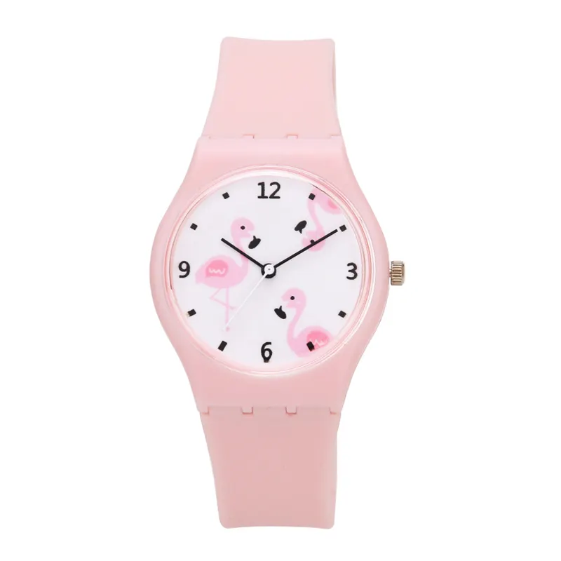 Runde Zifferblatt Nummer benutzer definierte Quarzuhren, Silikon uhr Quarz Armband, süße Kinder Cartoon rosa Mädchen Quarzuhr