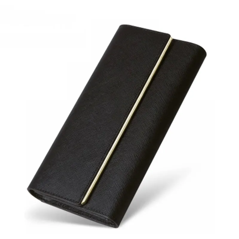 Portefeuille pour dames Design dernier cri pochette en cuir véritable sac à main pour dames cadre en métal portefeuille pour femmes à trois volets