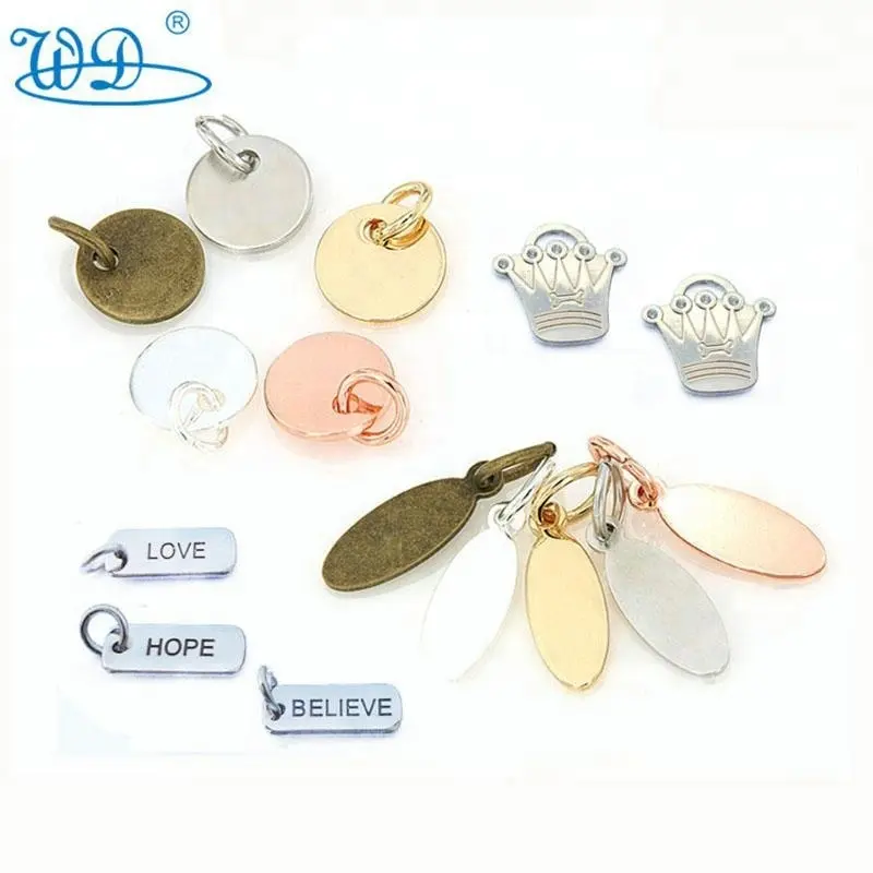 wholesale personalized OEM letter metal tags copper stamping rose gold plated promotion metal jewelry charm tag