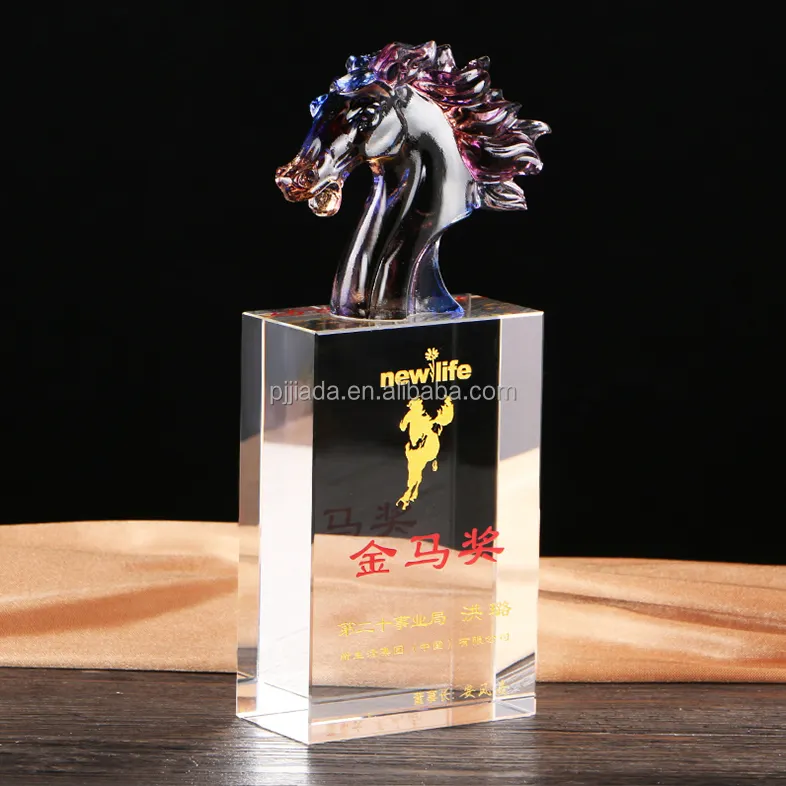 Hot sale Award Ceremony Customized glass horse head trophy crystal souvenir