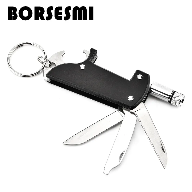 Cuchillo creativo de acero inoxidable multifunción con abrebotellas, 4 en 1, plegable, portátil, llavero, sacacorchos 7