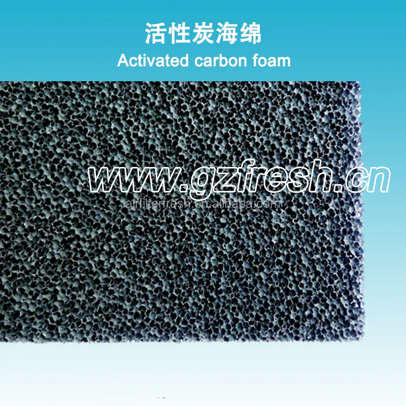 Lámina de filtro de carbono de fibra de vidrio y poliuretano, fabricación China, espuma de filtro de aire para el hogar