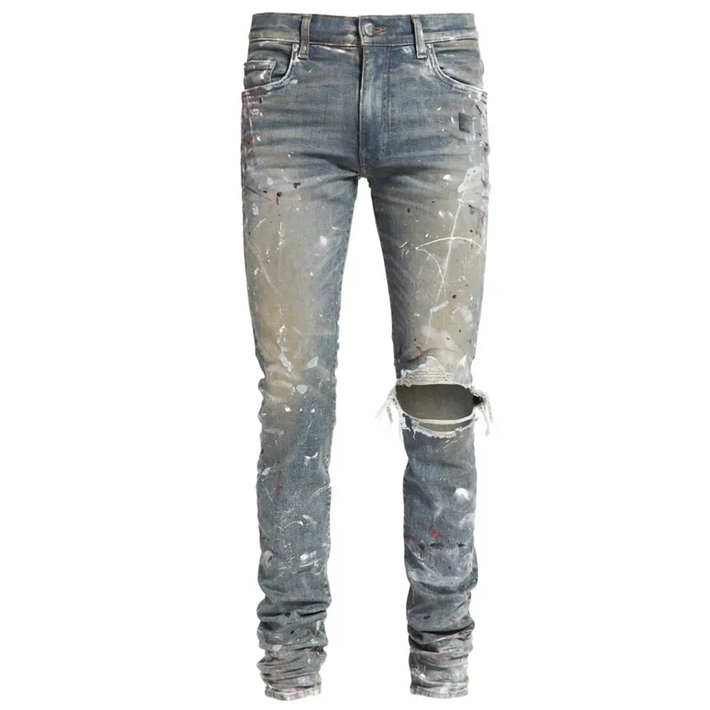 Jeans tendance pour hommes personnalisés pantalon cargo skinny vintage pour hommes jeans stretch de haute qualité en denim empilé pour hommes