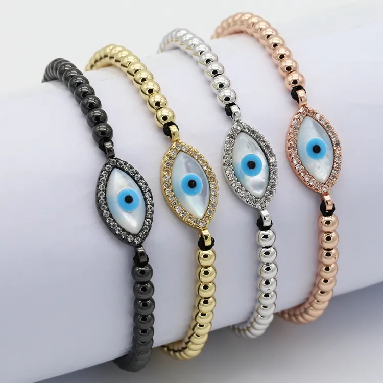 Joyería de moda, pulsera de cuentas de latón, CZ zirconia, pulseras de ojo malvado para mujer