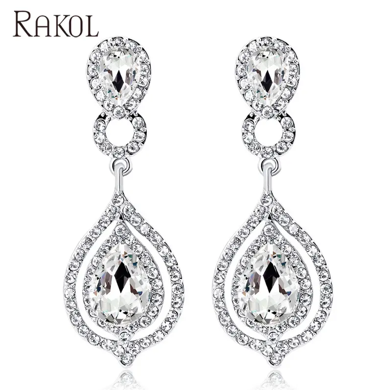 RAKOL AE021 Rhinestone ต่างหูคริสตัลยาว Dangle ต่างหูเพื่อนเจ้าสาว AE021