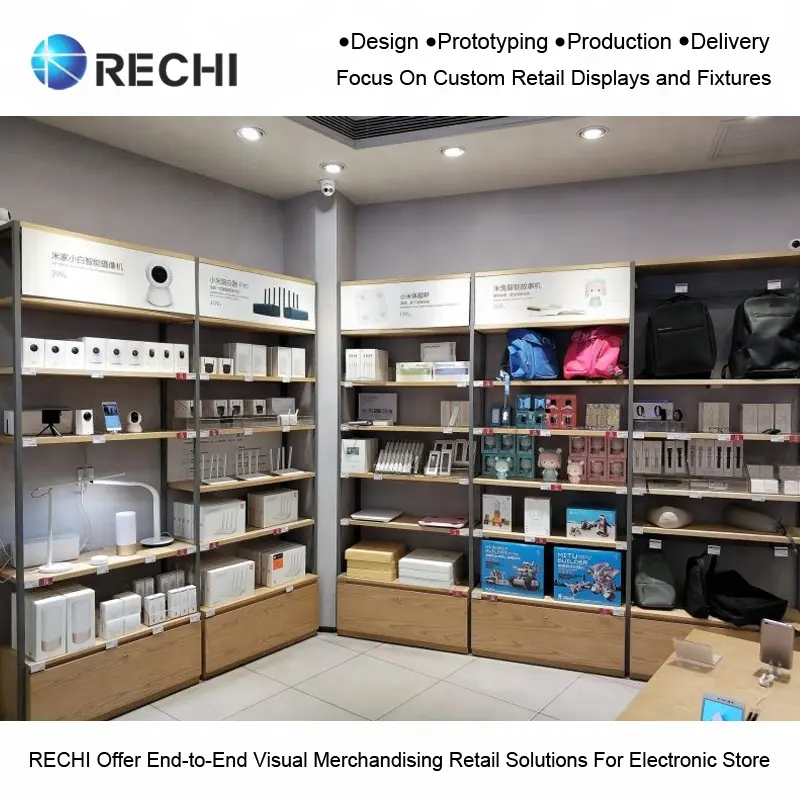 RECHI Hi-end Cell Phone Accessory Wall Display Showcase With Shelf and Display Rack for Retail Electronic/Mobile Phone Store