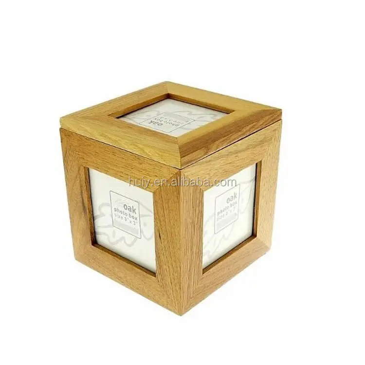 Logo personalizzato cubo photo box box cornice di legno di quercia