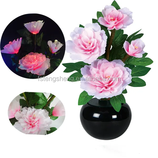 Usine bas prix Led fibre optique fleurs décoratives Lampe avec fleur de soie artificielle faite à la main CE