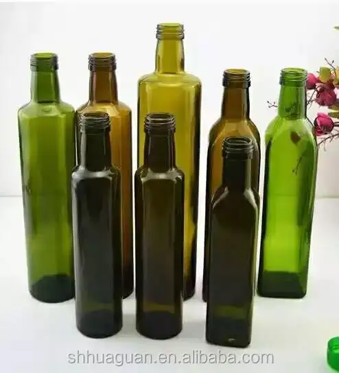 Garrafa de vidro de azeite verde escuro, garrafa de vidro de 250ml, 500ml, 750ml, 1000ml, venda direta de fábrica, atacado