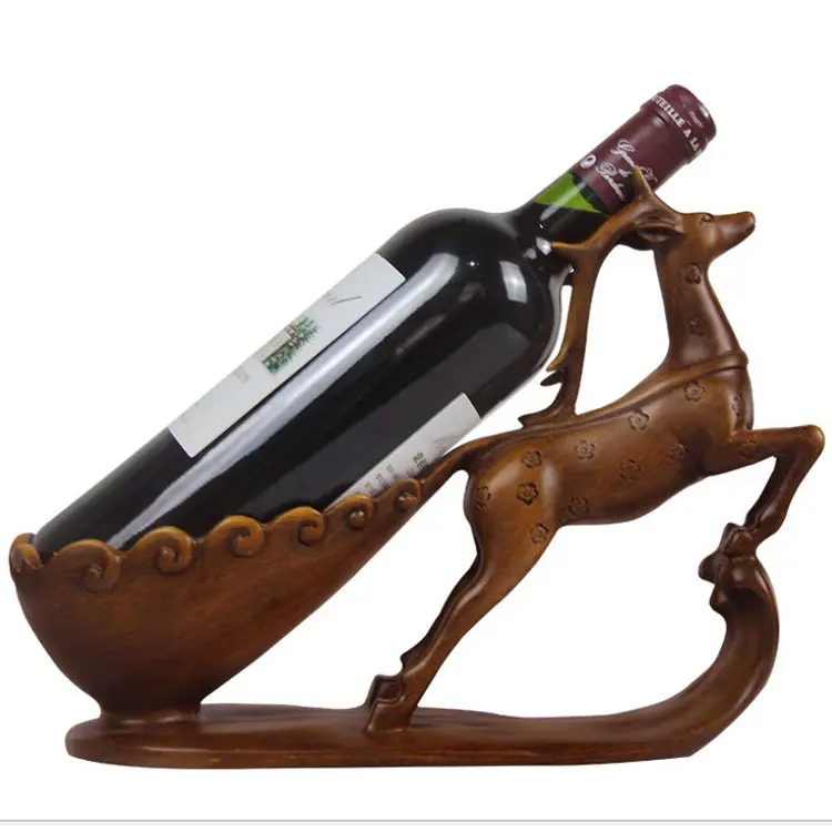 Gran oferta, diseño de ciervo, soporte para botella de vino, estante de botella de vino montado en la pared de Metal para el hogar con soporte