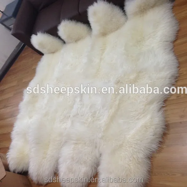 Tapis de grande taille en peau de mouton blanche ivoire, 4x6 pieds