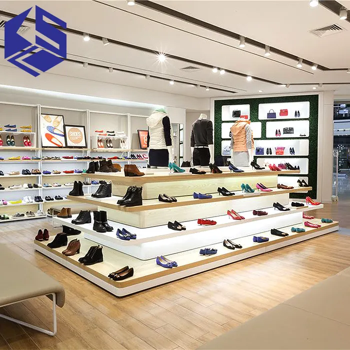 Vendita calda di legno scarpe display centro commerciale chiosco di scarpe scarpe di design cremagliera